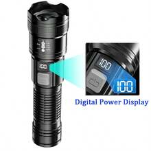 KENSUN 1pc High Power Bright Flashlight, USB Type-C Rechargeable With Battery Level Display, Portable Powerful Searchlight For Home, Outdoor, Night Fishing, Camping - Black - View 12
