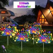 4入 320LED 太陽能煙火燈戶外燈，太陽能花園燈，附 240 LED 星爆串燈 8 種模式仙女燈，適用於購物中心、露營車、露營、婚禮聖誕、草地後院派對花園裝飾 - 地插煙火燈 - 查看 11