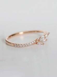 1 chiếc nhẫn đá Cubic Zirconia tinh tế, phù hợp cho nữ, có thể đeo trong các dịp cưới hỏi, tiệc tùng, lễ đính hôn, kỷ niệm, quà tặng Ngày Valentine, quà tặng cho mẹ, Ngày của Mẹ. - Hoa hồng vàng - Xem 2