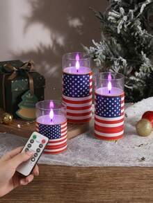 3pcs Flameless Candle Lights With Remote Control/Timer, Battery Operated Candles, Warm Light Candles For Tabletop Centerpiece Decor, Suitable For 4th Of July, Holiday Atmosphere Decoration - Purple Light - View 6