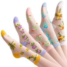 5pairs Women's Cute Lace Edge Transparent Breathable Short Socks - Multicolor - View 3