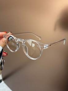 1pc Tortoiseshell Round Frame Rivet Children's Fashion Non-Prescription Glasses, Suitable For Teenagers, Daily Life, Reading, Watching TV, Playing Games And Phones, Transparent Lenses Eye Protection Fashion Glasses, Daily Outfit Decoration. - Clear - View 6