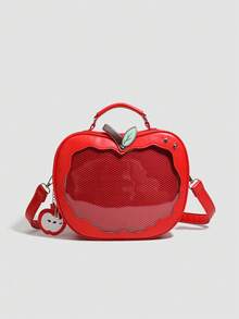 1pc Women's Cute Apple Dual-Use Backpack, Japanese INS Style PU Handbag Crossbody Bag, College Style Badge Ita Bag Transparent Doll Bag - Multicolor - View 5