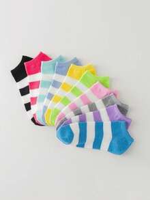 15 Pasang Kaos Kaki Pendek Wanita Motif Bintang Bergaris Warna Acak Minimalis Kasual Olahraga Serbaguna Modis - MultiWarna - View 2