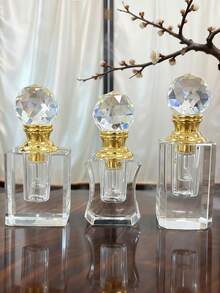 3ml Exquisite Vintage Style Transparent Geometric Pattern Enamel Decorated Dropper Bottle, Small Refillable Container, Portable Travel/Holiday Personal Care, Perfume And Essential Oil Dispenser Bottle, Perfect Gift For Girls (Bottle Only) - Clear - View 5