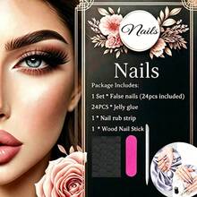 30Pcs Flower Press On Nails - Medium Almond French Tip Fake Nails With 3D Pearls Design Cute Bow & Flowers False Nails Nude Pink Glossy Full Cover Small Floral Reusable Acrylic Glue On Nails For Women - 蝶式貝殼 - 查看 6