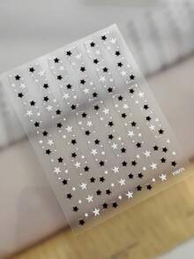 1張壓花手工黑白五角星美甲貼紙，混尺寸3D星星美甲貼花，透明底無殘留美甲藝術裝飾 - 彩色 - 查看 4