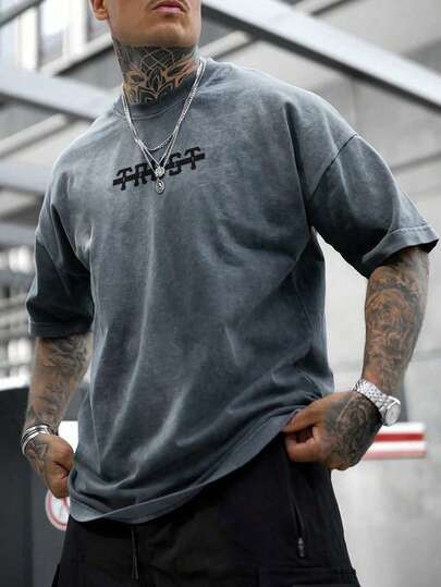 Herren Amerikanischer Stil Lässig Street Vintage bedrucktes Kurzarm T-Shirt, Emo