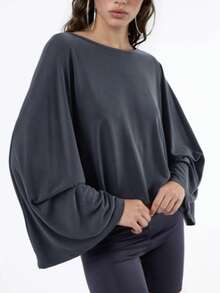 Blusa de cuello barco con ajuste holgado y flexible - Gris Oscuro - Ver 3