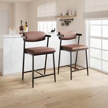 Counter Height Bar Stools Set With Arms - Modern Bar Chair, Counter Height Chair, Comfortable Bar Chair - Brown - View 7