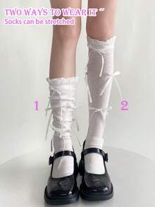 STAR RIVER 1 Pair Women's Thin Ballet Style Calf Socks, Solid Color Versatile Bow Knot Socks, Y2K Back To School Lace Socks - Multicolor - View 5