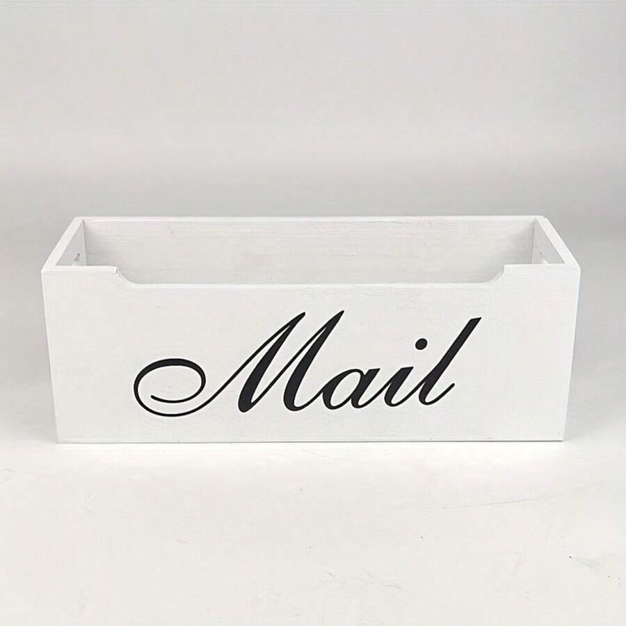 1pc Vintage Wooden Desktop Storage Box, Wall-Mounted Organizer Box - White - View 1