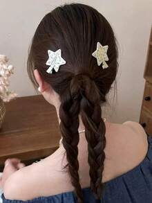 2pcs Cute Crystal Floral Triangle Star Hair Clips, Rhinestone Side Bangs Hairpins For Women,Hair Barrettes - Multicolor - View 6