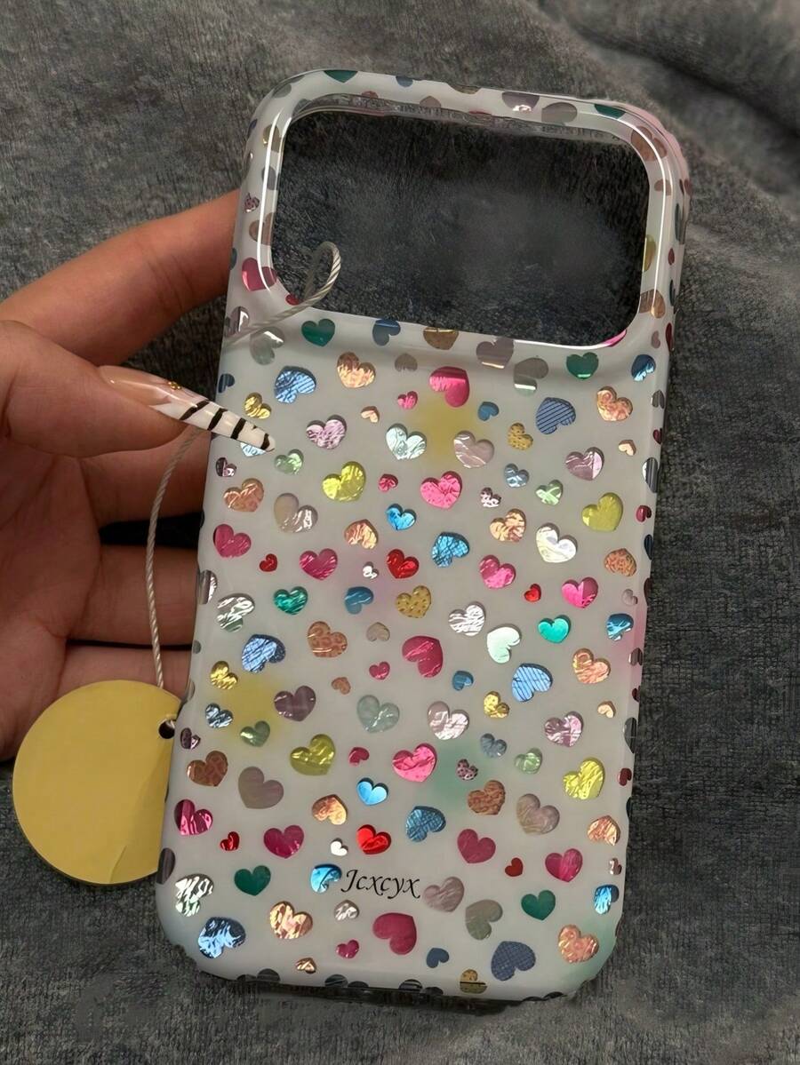 Heart Elements Fashion Phone Case Cute Heart Pattern Fashion Phone Case Full-Screen Colorful Heart Gradient Tie Dye Pattern Compatible With Iphone 17 Pro Max, 17 Pro, 16 Pro Max, 16, 17, 15, 14 Plus, 13, 12 Pro Max, 11, Adorable Y2K Shiny Foil Texture Soft IMD Protective Back Cover Spring Gift Party - Multicolor - View 1