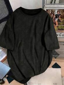 Esta camiseta unisex de manga corta para hombre, de estilo moderno, presenta cuello redondo y un diseño casual y elegante, ideal para el día a día y para ir al colegio. Confeccionada en un t - Negro - Ver 5
