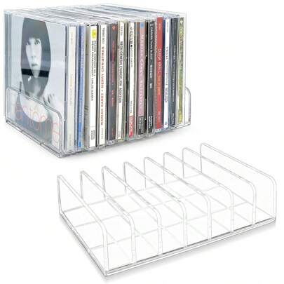 1個透明壓克力CD架，DVD/CD展示架，以及附黑膠唱片收納架的CD收納盒。可容納14個標準CD盒，用於媒體架收納與整理。