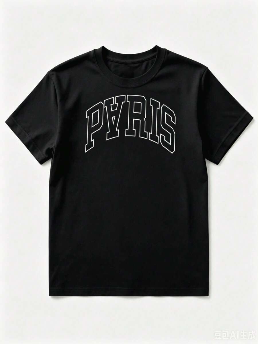 3-Pack Women's Printed T-Shirts, Straight Cut, Short Sleeve, Round Neck, Graphic Design, Urban, Collegiate, Cities, Paris, New York, California, Pure-Cotton - 黑色 - 查看 1