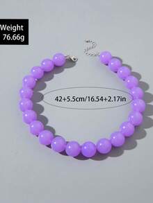 1pc Multicolor Acrylic Dopamine Beaded Necklace, Fashionable Fresh Candy Color Versatile Accessory For Daily Wear, Party, Gathering (Bead Quantity Random) - Purple - View 2