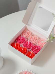 9件/組 香氛蠟燭禮盒組，包含9朵玫瑰蠟燭，由大豆蠟混合製成，紅粉漸層配色，適合作為婚禮心形裝飾、結婚週年紀念品，適用於婚禮、晚餐派對、居家裝飾、派對佈置及家庭聚會餐桌擺設 - 玫瑰禮盒 - 查看 8