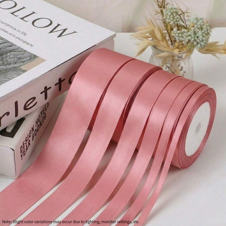 1 Roll Polyester Satin Ribbon, Suitable For Gift Boxes, Candy Boxes, Cake Boxes, Flower Decorations, DIY Rose Materials, Wedding And Party Decorations. (Machine Dyed, Slight Color Difference)