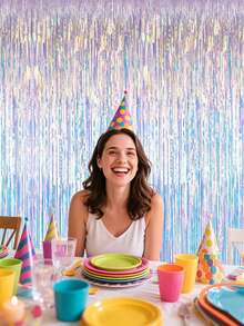 2pcs Rainbow Party Decoration Fringe Backdrop Curtain, Shiny Holographic Aluminum Foil Fringe Metallic Wire Curtain, Suitable For Frozen Mermaid Theme Birthday Party Decoration - 3.3 X 6.6ft (Approx. 1 X 2m) - A - View 1