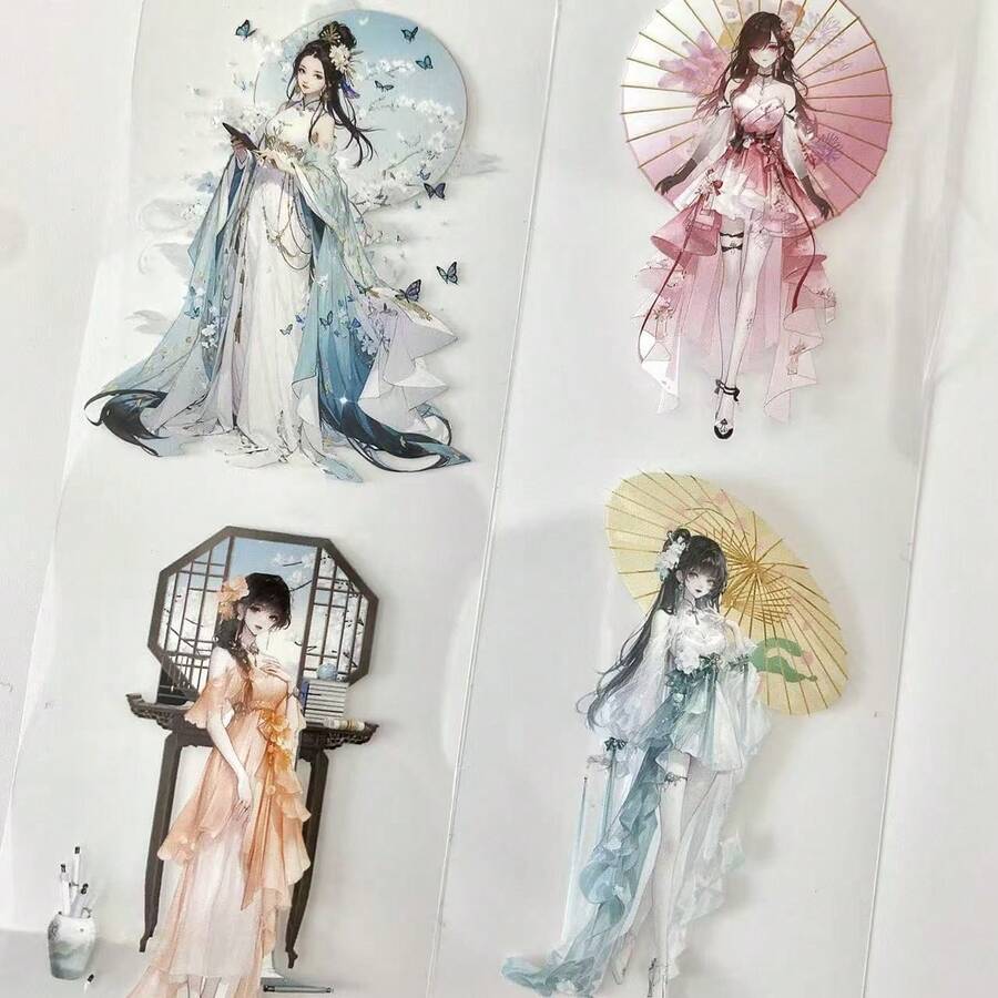 古风中国风美女PET和纸胶带,传统汉服淑女撑伞图案装饰胶带,适用于剪贴簿、手账、子弹笔记、DIY手工、卡片制作和手账装饰 - 6cm*92cm - 查看 1