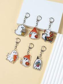 6pcs Halloween Acrylic Keychains, Key Rings, Halloween Horror Design Decorative Charms, Happy Halloween Decorations, Halloween Party Decor Keychains, Halloween Trick Or Treat Decorations, Halloween Ornaments, Halloween Ghost Decorations, Halloween Bag Charms, Halloween Home Decor, Halloween Room Decor, Halloween Gifts, Halloween Party Bag Fillers, Halloween Party Favors - Halloween White Ghost - View 7