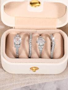 4pcs Cubic Zirconia Stone Ring Set With Gift Box, Suitable For Women, Applicable For Wedding, Engagement, Anniversary Party, Jewelry Valentine's Day Gift - 1# - View 2