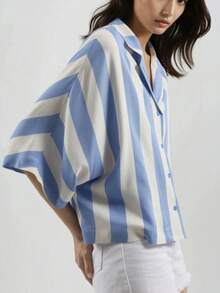 Relaxed Fit Striped Button-Down Shirt Carnation Pink - Baby Blue - View 4