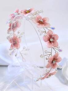 1件甜美水鑽粉色花卉髮箍 優雅新娘婚禮髮箍 節慶派對休閒女性髮飾 - 粉色 - 查看 6