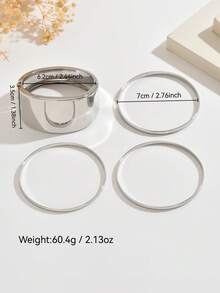 1套復古不對稱分層手鍊組，中性款，適合日常配戴、派對、度假，禮物/銀色 - 銀色 - 查看 2