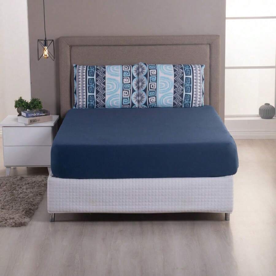 Single Bed Sheet Set, Printed, 100% Cotton Jersey Knit, With Elastic, 2 Pieces - 曼陀羅 - 查看 1