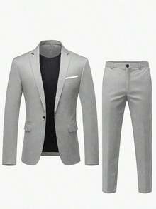 Conjunto de traje casual ligero para hombres, incluye chaqueta y pantalones, corte slim, adecuado para primavera, verano y otoño (la tela es delgada, no apta para invierno) - Caqui - Ver 8