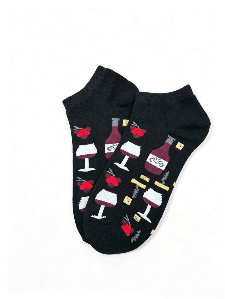 1 Pair/3 Pairs Couple Drinking Cup & Skateboard Pattern Mid-Calf Socks, European And American Style - Multicolor - View 4
