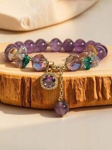 1 pieza Elegante pulsera de cristal morado, diseño de cristal microincrustado, regalo perfecto para ella - Morado - Ver 3
