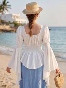 Summer Tops Women's Renaissance Shirt Long Sleeve Off The Shoulder Victorian Gothic Shirt Costumes Pirate Tops - White - View 3