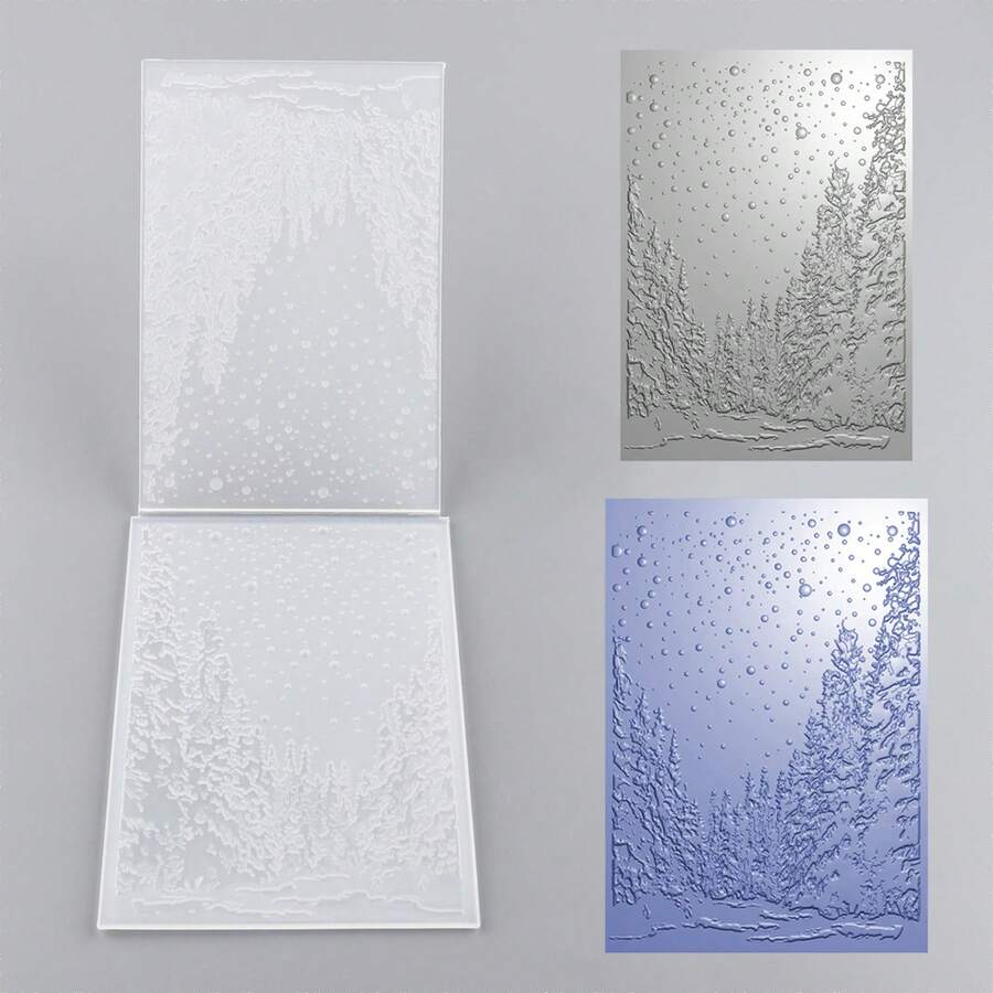 1pc 3D Embossed Folder, DIY Scrapbooking Supplies, Snow Tree Pattern Plastic Embossed Folder, Suitable For Card Making, Scrapbooking And Other Paper Craft Creations - Multicolor - View 1