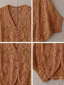 波希米亞風V領刺繡罩衫 - 夏季海灘度假寬鬆和服罩衫，附花卉蕾絲細節 - 亮橙色 - 查看 11
