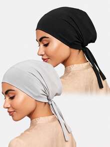 2 piezas Sombrero pañuelo de mujer con diseño de lazo, gorra base pañuelo adecuado para uso diario - multicolor - Ver 11