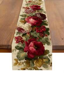 1pc Peony Floral Table Runner | Peony And Leaf Pattern | Multi-Color Suitable For Valentine's Day, Wedding, Birthday, Anniversary, Graduation | Home, Restaurant, Cafe, Kitchen, Dining Table, Coffee Table, Buffet (13x35.4/47.2/63/72/78.7 Inches) - Rose Red - View 3