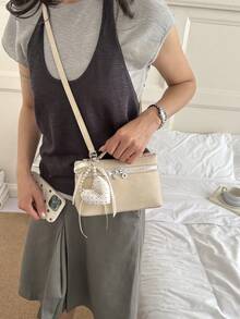 女款新款單肩包,小眾設計斜挎包,休閒百搭極簡時尚手提包,舒適PU材質,純色設計,拉鍊開合,可調節可拆卸長肩帶,舒適手把,大容量,線上水桶包 - 彩色 - 查看 7