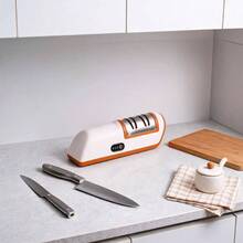 Multifunctional Electric Knife Sharpener With Fast Sharpening And Practical Use For Kitchen Countertop, Ideal For Homes And Cooking Enthusiasts - Orange - View 5