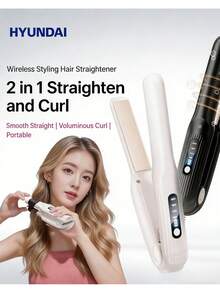 HYUNDAI HD-603-1 Pelurus dan Pengeriting Rambut Nirkabel 2-in-1 | Penata Rambut Ion Negatif, Desain Anti-panas, Daya Tahan Baterai Lama, Pelurus dan Pengeriting Portabel, Cocok untuk Perjalanan dan Penggunaan di Rumah - MultiWarna - View 2