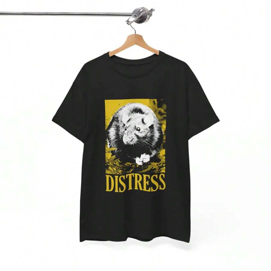 T-Shirt With A Worn Rat Design - Black - View 1