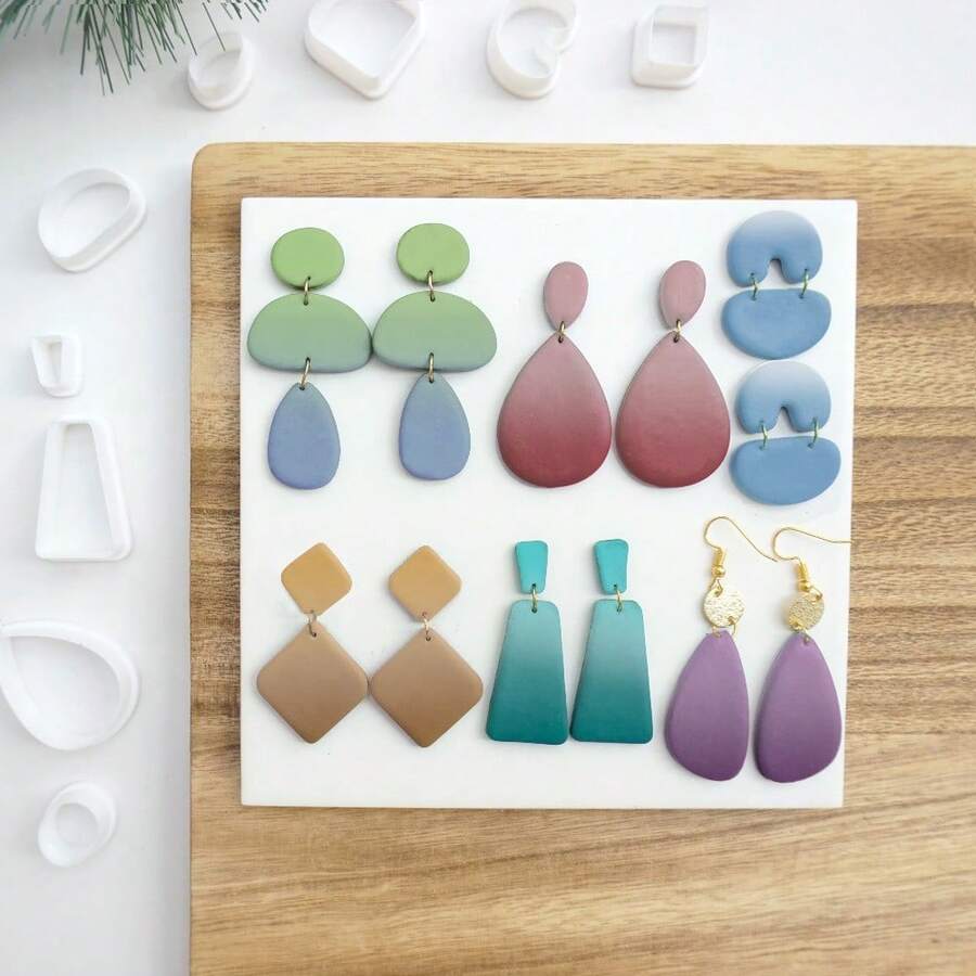 Basic Geometric Shape Earrings Making Kits, Diamond Oval Trapezoid Triangle Pattern Polymer Clay Cutters For DIY Pendants Jewelry Making - White - View 1