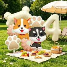 1 Set Cute Puppy Theme Balloon Decoration Set, Includes White Numeric Balloons, Dog-Shaped Balloons, Paw Print Balloons, Bone Balloons, Flower Balloons, Suitable For Children's Birthday Surprise, Dog-Themed Party, Kids' Gathering, Nursery Decor, Pet Celebration Events, Or Baby Shower - View 7