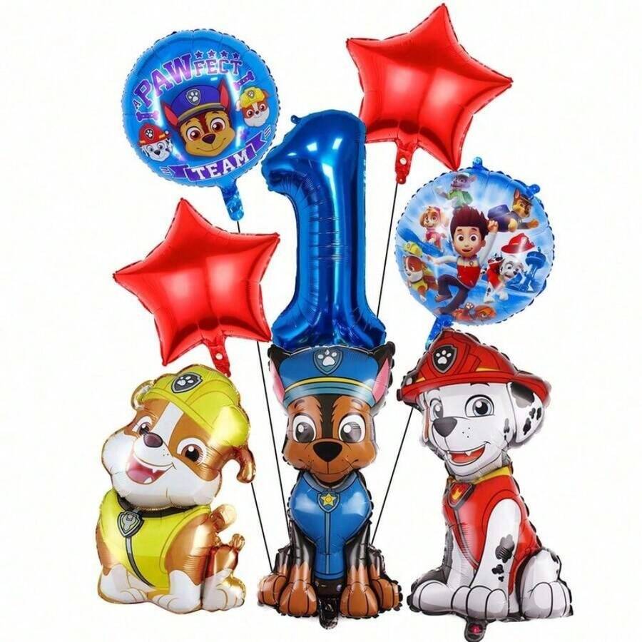 Hasbro 卡通狗箔號數字氣球套組,1歲生日派對裝飾,可愛狗形藍色數字氣球,嬰兒派對場景佈置 - 查看 1