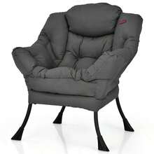 Sillón Individual Moderno de Tela de Poliéster Lifezeal con Bolsillo Lateral, Azul Marino/Beige/Gris/Marrón - Gris - Ver 13