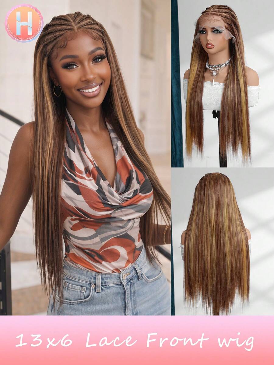 30 Inch Honey Blonde Piano Color Elegant Wig For Women, Boho Braided Top Style, 13x6 Lace Front, Suitable For Daily Use, Family Gathering Gift, Glueless Transparent Hairline