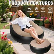 TAIMASI Inflatable Lounge Chair For Adults With Inflatable Pump, Folding Portable Lazy Sofa With Foot Stool Lazy Flocking Recliner Chair Air Couch Sofa For Indoor Livingroom Gaming Bedroom Office Balcony, Outdoor Travel Camping Christmas Thanksgiving Indoor Outdoor Leisure Relax Furniture Supplies-Blue - Màu xanh lam - Xem 3